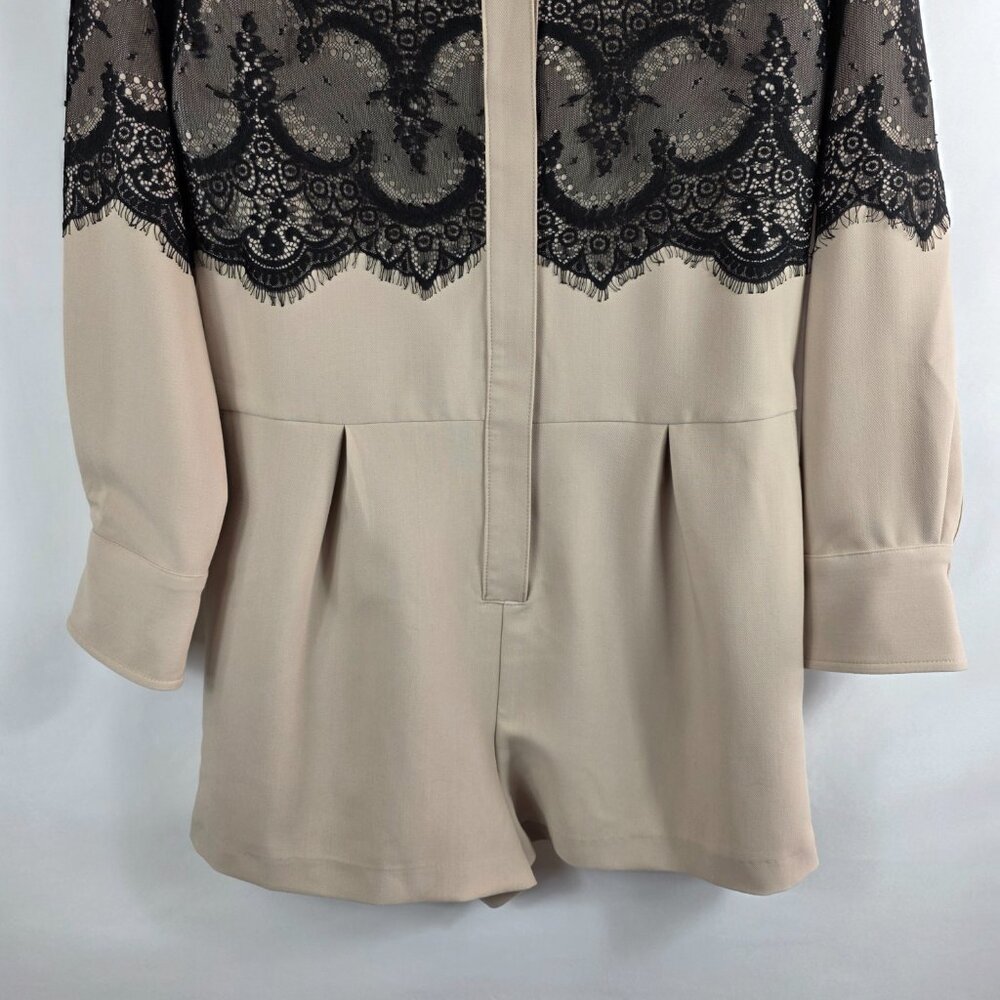 Anthropologie Long Sleeve Beige Playsuit Romper Women's Size Small Lace Accents - Picture 7 of 14